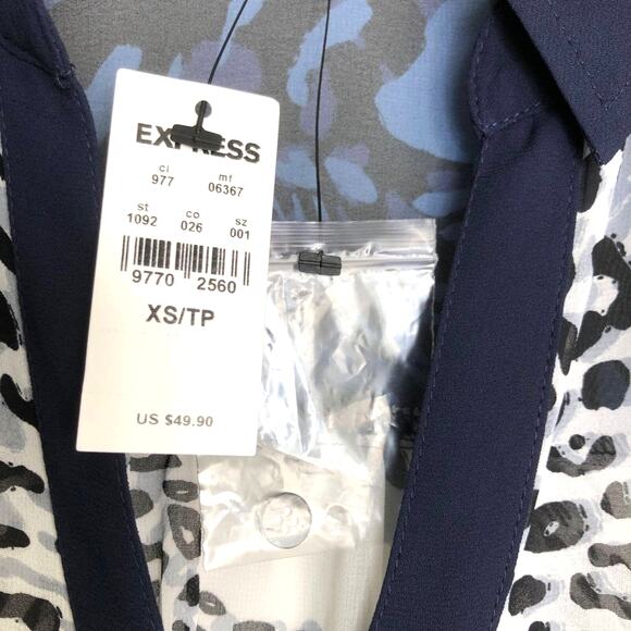 Express NWT Wms XS Sheer Black White Animal Print Button Up Blouse Casual Office - Picture 4 of 10